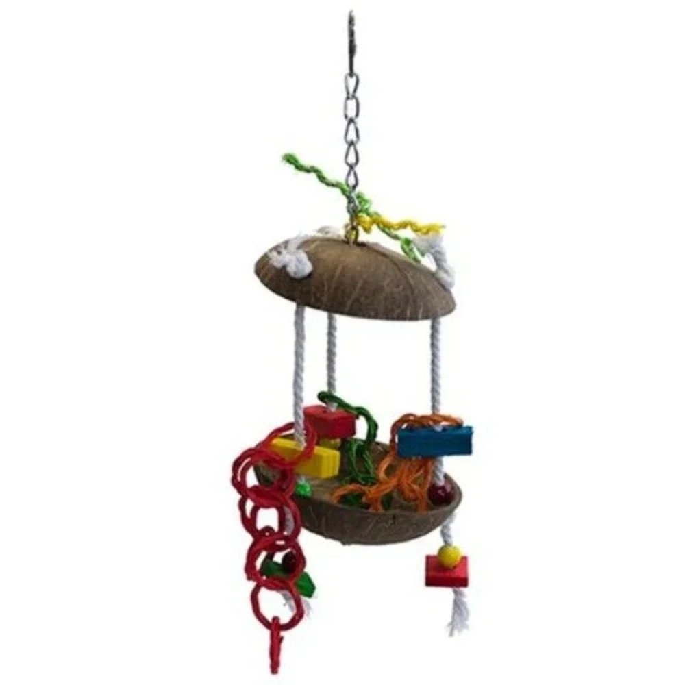 Coconut Hutch Bird Toy Medium to Large Parrot Toy, Shreddable Toy Foraging Toy